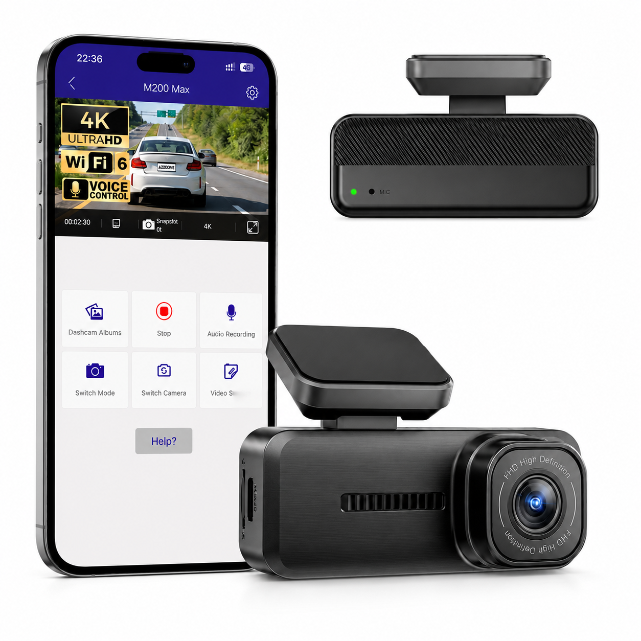Dashcam Voiture 4K GPS Surveillance Parking – Wi-Fi 6 Contrôle Vocal - Dashora