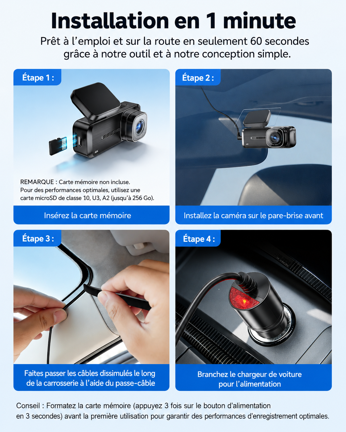 Dashcam Voiture 4K GPS Surveillance Parking – Wi-Fi 6 Contrôle Vocal - Dashora