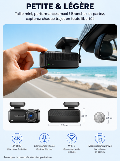 Dashcam Voiture 4K GPS Surveillance Parking – Wi-Fi 6 Contrôle Vocal - Dashora