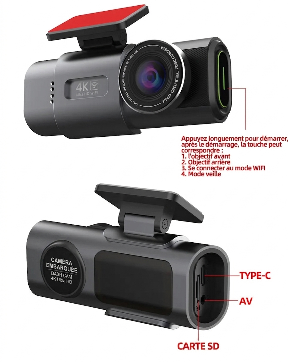 Dashcam Voiture 4K Double Vision Avant Arrière - Dashora